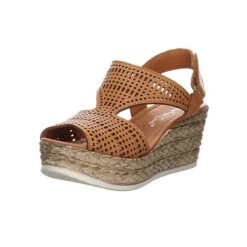 Andrea Conti Damen Sandalen Sandalette Fußbett Bequem Freizeit Glattleder Uni Klassische Sandalen - Cognac