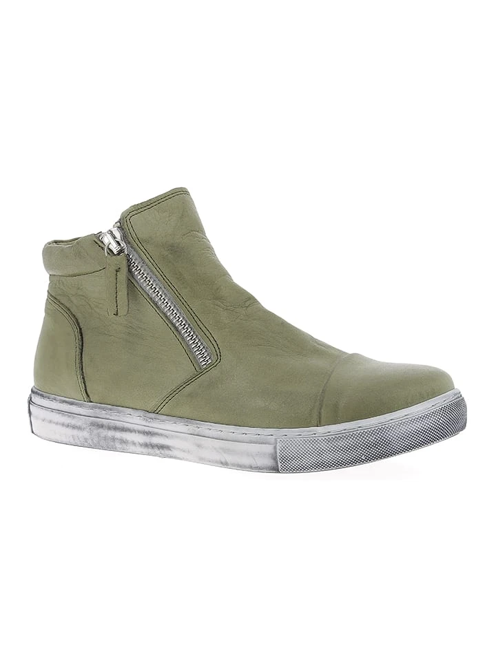 Andrea Conti Leder-Sneakers In Khaki 3 Andrea Conti Leder-Sneakers In Khaki